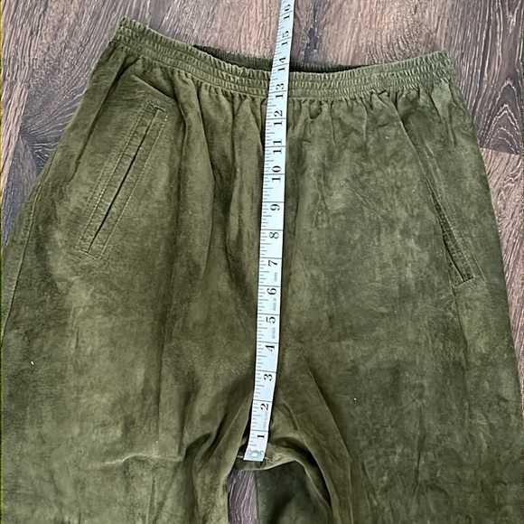 Vintage Erez Sport Green Suede Leather Pants Size Large Elastic Waist - Picture 8 of 9